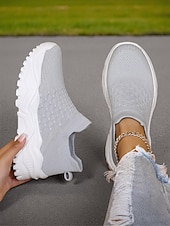 billige Sneakers til kvinner-Knallrøde slip-on-sko til dame med pustende strikk – lette og komfortable joggesko for hverdagsaktiviteter, reiser og uformelle utflukter
