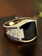 abordables Joyas para hombres-Anillo de aleación para hombre: detalles de diamantes blancos y negros, colores oro y plata, diseño elegante para ocasiones formales e informales.
