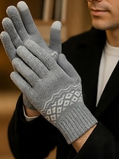 billige Herrehansker-Julehansker med berøringsskjerm til herre, flere farger, varm strikk med Fair Isle-mønster, ideelle for vinter- og høytidsaktiviteter