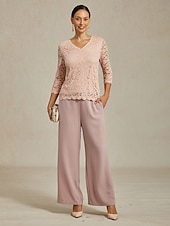 cheap Lace Tops-Women's Lace Shirt Blouse Lace Floral Elegant Long Sleeve V Neck Regular Tops Daily Wedding Guest Cute Outfits Pink Summer Spring Fall Winter