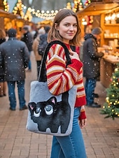 tanie Torby i torebki-damska pluszowa torba typu tote z motywem kociej buzi, dostępna w wielu kolorach, z miękkiego futerka, o uroczym i zabawnym designie, idealna na niezobowiązujące wyjścia i jako prezent