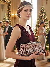 abordables Pochettes et sacs à main de soirée-Pochette à sequins pour femme – en polyester, multicolore, ornée de motifs floraux métallisés, avec bandoulière chaîne, idéale pour les mariages, les fêtes et les soirées.