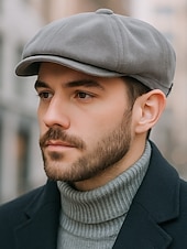 levne Pánské klobouky-Pánská polyesterová plochá čepice - více barev, stylový design, ideální pro běžné i formální nošení, pohodlný střih pro všechna roční období