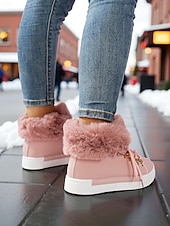 Недорогие Женские кроссовки-женские красные кеды из искусственного меха — тёплая зимняя обувь на шнуровке с мягкой подкладкой, повседневная рождественская обувь для отдыха на природе и уличного стиля