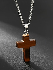 Недорогие Мужские украшения-Мужское рождественское ожерелье с подвеской-крестиком из натурального камня, доступно в нескольких цветах, стильный и модный дизайн, идеально подходит для подарков на праздники