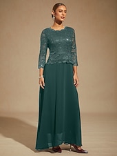 voordelige Chiffon Jurken-Dames Maxi-jurk Chiffon jurk Elegant Bruiloft gast Avond Feest Normale pasvorm Effen Kleur 3/4 mouw Strakke ronde hals Smaragdgroen Lente Herfst Winter