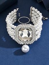 זול יום האהבה-צמיד חרוזים פנינים לנשים עם קריסטל גדול - תכשיט יד אלגנטי משובץ אבני חן למסיבה, ערב ואירועי קוקטייל