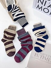 levne Dámské ponožky-Dámské bavlněné dvouvrstvé volné ponožky – stylový pruhovaný design, měkké a pohodlné – ideální pro běžné nošení a pohodlné nošení