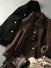 preiswerte Wintermäntel-Damen Freizeitjacke Bequem Atmungsaktiv Tasche Knöpfe Lässig Einfach Urlaub Straße Lässig Alltagskleidung Einreihig Kurz Umlegekragen Normale Passform Langarm Oberbekleidung Schwarz Beige Kaffee