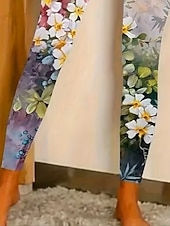 baratos -Mulheres Leggings Leggings aconchegantes Férias Básico Casual Comprimento total Cintura Alta Floral Gráfico Estampado Confortável Com Stretch Casual Diário Férias Rosa Primavera Outono Magro