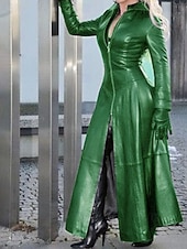 economico Giacche in finta pelle-Per donna Giacca in Ecopelle Trench in pelle Caldo Confortevole Cerniera Moda Casual Semplice Vacanza Abbigliamento quotidiano Uscire Weekend Lungo Collo alla coreana Vestibilità regolare Manica Lunga