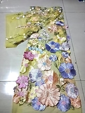  A-linje Ankellengde Cocktailkjoler Elegant Årgang Blomster Halvlange ermer V-hals Bryllup Formell Rosa kjole Sateng Blonder med Broderi Lomme