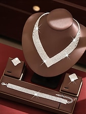 baratos Colar Feminino-Conjunto de joias femininas douradas com strass - colar e pulseira deslumbrantes e brilhantes &amp;Brincos, acessórios glamorosos para festas de casamento e eventos noturnos. &amp;eventos especiais