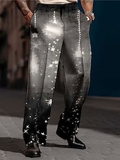 cheap Christmas Scene Outfit-Christmas Men's Christmas Scene Printed Pants Snowflake Business Casual 3D Print  Trousers Outdoor Street Wear to work Polyester Black and White Wine Yellow S M L High Elasticity Pants