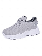 tanie Trampki damskie-Damskie czerwone trampki z podszewką z polaru - ciepłe, dzianinowe buty codzienne z antypoślizgową podeszwą, wygodne obuwie świąteczne na zimowe spacery i podróże