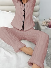 Χαμηλού Κόστους Γυναικεία Μπλουζάκια και Παντελόνια Ύπνου-Γυναικεία Σετ Πυτζάμες Καθημερινό Ανατομικό Μονόχρωμες Ελαστική μέση Παντελόνι Σπίτι Καθημερινά Μακρυμάνικο Λαιμόκοψη V Λευκό Ανθισμένο Ροζ Άνοιξη Φθινόπωρο Χειμώνας Κανονικό