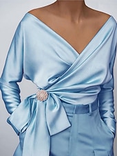  Per donna Camicia Elegant Elegante Top in raso Allacciato Semplice Elegante Manica Lunga Scollo a V Top corti Ferie Uscire Albicocca Azzurro Primavera Autunno Inverno