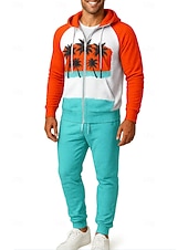 Χαμηλού Κόστους Αθλητικά κοστούμια-Ανδρικά Φούτερ με Κουκούλα Φόρμα Φόρμα 2 τεμαχίων Κορδόνι Κουμπώσου Δένδρα / φύλλα Ρούχα σύνολα Φθινόπωρο Χειμώνας Πορτοκαλί Επάγγελμα Για Υπαίθρια Χρήση Ταξίδια Ελαφρύ Μοντέρνα Μακρυμάνικο Αθλητισμός