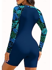 Недорогие Рашгард One Pieces-Жен. Стандартный Рашгард Цельный костюм для серфинга Купальный костюм Цветочный принт тропический Блокировка цвета Застегнуться со встроенным бюстгальтером Съёмные вставки УФ-защита от солнца UPF50