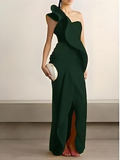 preiswerte Schlauch-Abendkleider-Schlauchkleid Asymmetrisch Cocktailkleider Abiballkleider Abendkleid Ballkleid Elegant Vintage Ärmellos Ein-Schulter Hochzeit Formell Stretch-Crêpe mit Rüschen