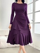 cheap Sweatshirt &amp; Hoodie Dresses-Women's Midi Dress Party Dress Cocktail Dress Elegant Modern Evening Party Party Cocktail Party Regular Fit Plain Long Sleeve Crew Neck Purple Spring Fall