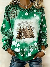 economico Felpa di Natale-Per donna Felpa Pullover Felpe con cappuccio Grafico Leopardo Albero di Natale Moda Casual Manica Lunga Girocollo Top Regolari Streetwear Abbigliamento Quotidiano Casuale Stampato Nero Rosso Viola
