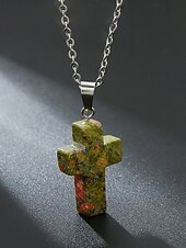 Недорогие Мужские украшения-Мужское рождественское ожерелье с подвеской-крестиком из натурального камня, доступно в нескольких цветах, стильный и модный дизайн, идеально подходит для подарков на праздники