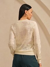  Organza-Wollstrickpullover mit Blumenmuster und Rundhalsausschnitt, lässig, für den Urlaub