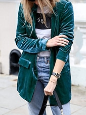 preiswerte Wintermäntel-Damen Freizeitjacke Samtblazer Bequem Atmungsaktiv Tasche Lässig Einfach Urlaub Straße Lässig Alltagskleidung Offene Vorderseite Regulär Umlegekragen Normale Passform Langarm Oberbekleidung Blau