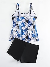 tanie Tankini-Damskie Stroje kąpielowe 2 szt Krótkie spodnie Kostium kąpielowy Odkryte plecy Urlop Stroje plażowe Kwiaty Dekolt w kształcie litery U Bez rękawów Kostiumy kąpielowe