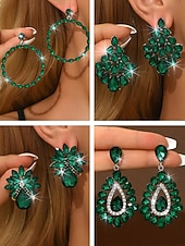 economico Orecchino da donna-orecchini da donna con cristalli color smeraldo - lussuosi pendenti di strass &amp;modelli di cerchi per feste glamour ed eventi serali