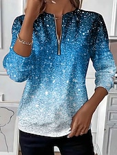 preiswerte Kunst &amp; Design Tops-Damen Pullover Sweatshirt Zip Up Sweatshirts Grafik Mode Casual Langarm Rundhals Regulär Tops Straße Täglich Zipper Druck Blau Rosa Rot Orange Herbst Winter