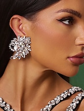 tanie Naszyjnik damski-damski srebrny komplet naszyjnika i kolczyków z kryształkami - efektowna, masywna biżuteria z kryształkami na imprezy, wesela i wieczorne wydarzenia