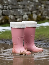abordables Bottes de neige et d'hiver-Bottes de pluie rouges imperméables pour femmes avec revers amovible en fausse fourrure – des chaussures résistantes et élégantes pour les intempéries, les aventures en plein air et les activités de jardinage.