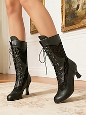 economico Vittoriano &amp; Edoardo-stivali da donna in similpelle rossa con lacci e tacchi, in stile vittoriano - stile gotico vintage anni '20 per carnevale, feste e occasioni in costume