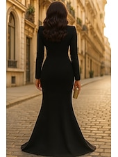 Недорогие Смокинг-платья-Жен. Платье-смокинг Русалка Свадьба Официальные Свадебный гость Эластичная ткань в 4 направлениях Элегантный стиль Блестящая Длинный рукав В пол V-образный вырез Однобортный крой