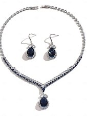 Недорогие Женское ожерелье-Женский комплект украшений из синего кристалла — элегантное каплевидное ожерелье со стразами и серьги-подвески для вечеринок, вечеров и официальных мероприятий