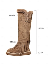 abordables Snow &amp; Winter Boots-Women's Green Fringe Faux Suede Snow Boots with Fur Lining – Stylish Knee-High Winter Boots Footwear for Cold Weather, Snow and Outdoor Adventures