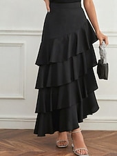 economico Gonne Formali-Per donna Elegante Moda Maxi Vita media Gonne Semplice Arricciato Inelastico Quotidiano Streetwear Vinaccia blu navy Nero Verde Estate