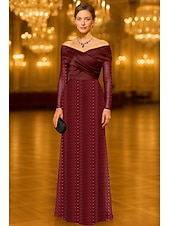 cheap Sheath Evening Dresses-Sheath Column Floor Length Beaded Eembroidered Formal Dresses Mother of the Bride Dress Evening Gown Elegant Glittering Celebrity Style Sleeveless Off Shoulder Garden Party Wedding Lace Stretch Satin