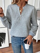 baratos Tops Simples-Mulheres Pulôver Moletom Com Capuz Tecido Casual Manga Longa Com Capuz Tops regulares Rua Dia a Dia Zip Up Cinzento Outono Inverno