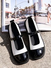 economico Ballerine da donna-ballerine Mary Jane da donna in vernice bianca e nera - scarpe eleganti con punta tonda e cinturino con fibbia, comode per tutti i giorni, l&#039;ufficio e lo street style