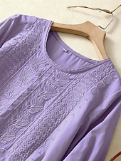 tanie Boho topy-Damskie Koszula Haft Jednokolorowe Kwiaty Codzienny Boho Rękaw 3/4 Rękaw 3/4 Półgolf Zwykłe topy Codzienny Wyjściowe Niebieski Jasnozielony Fioletowy Lato