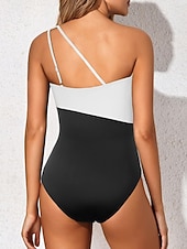 cheap One-piece swimsuits-Women's One Piece Swimsuit Slimming One Shoulder Colorblock Monokini Tummy Control High Waist Slim Backless Vacation Beach Wear Solid Color Graphic Asymmetric Neck Sleeveless Bathing Suits