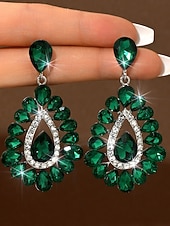economico Orecchino da donna-orecchini da donna con cristalli color smeraldo - lussuosi pendenti di strass &amp;modelli di cerchi per feste glamour ed eventi serali