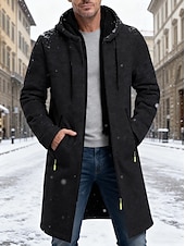 ieftine Trenci pentru bărbați-Bărbați Palton de iarnă pardesiu Trenci lung Haină Trench În aer liber Casual Toamnă Iarnă Polyester Termic cald Îmbrăcăminte exterioară Îmbrăcăminte Clasic Modern Simplu Buzunar Capișon