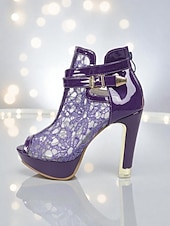 levne Peep Toe lodičky-Dámské fialové krajkové boty na platformě s otevřenou špičkou - sexy síťované kotníkové boty s přezkou na noční život a párty