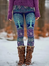 cheap Viking print-Women's Viking Boho Leggings Vintage Ethnic Style Casual Full Length High Waist Graphic Abstract 3D Print Quick Dry Breathability Soft Stretchy Street Athleisure Daily Fall Winter