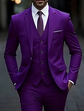 Χαμηλού Κόστους Ανδρικά Κλασικά Σακάκια-Ανδρικά Σακάκι+Γιλέκο+Παντελόνι Μπλέιζερ Στολές Επιχείρηση Κοκτέιλ Πάρτι Γαμήλιο Πάρτι 3 Κομμάτια Μοντέρνα Καθημερινό Άνοιξη Φθινόπωρο Πολυεστέρας Σκέτο Τσέπη Κουμπιά Άνετο Σταυρωτό Χρωματιστή ζακέτα