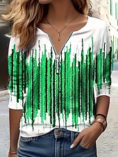 Χαμηλού Κόστους Τι-shirt με ρίγες και γεωμετρικά σχέδια-Γυναικεία Μπλουζάκι Φερμουάρ Στάμπα Ombre Γραφική Βίντατζ Μοντέρνα Στυλάτο Μακρυμάνικο Στρογγυλή Ψηλή Λαιμόκοψη Κανονικά μπλουζάκια Καθημερινά Θαλασσί Ρουμπίνι Βυσσινί Πράσινο του τριφυλλιού